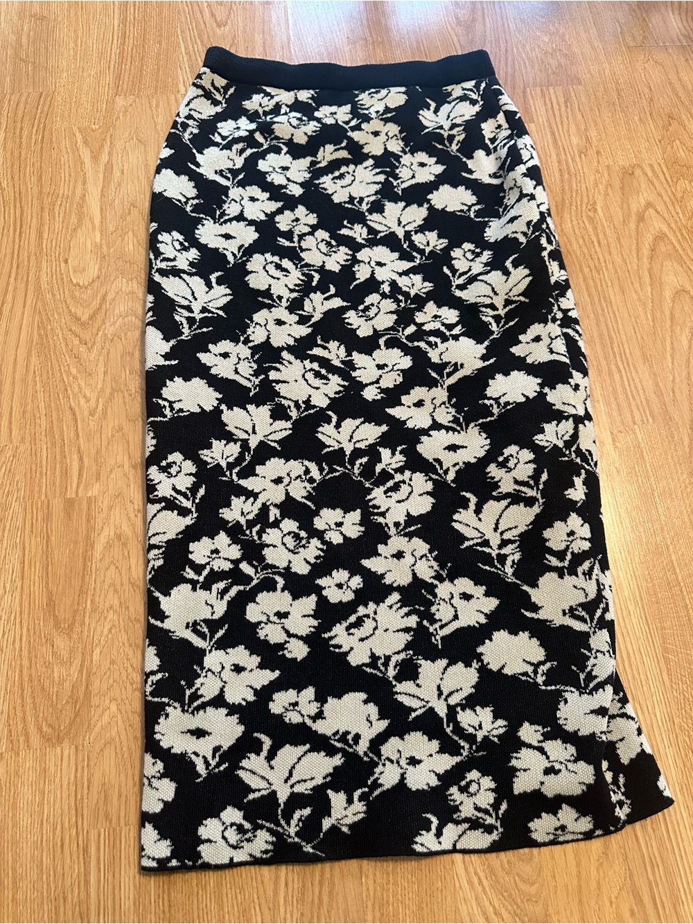 Flying Tomato Black & Cream Floral Midi Pencil Skirt